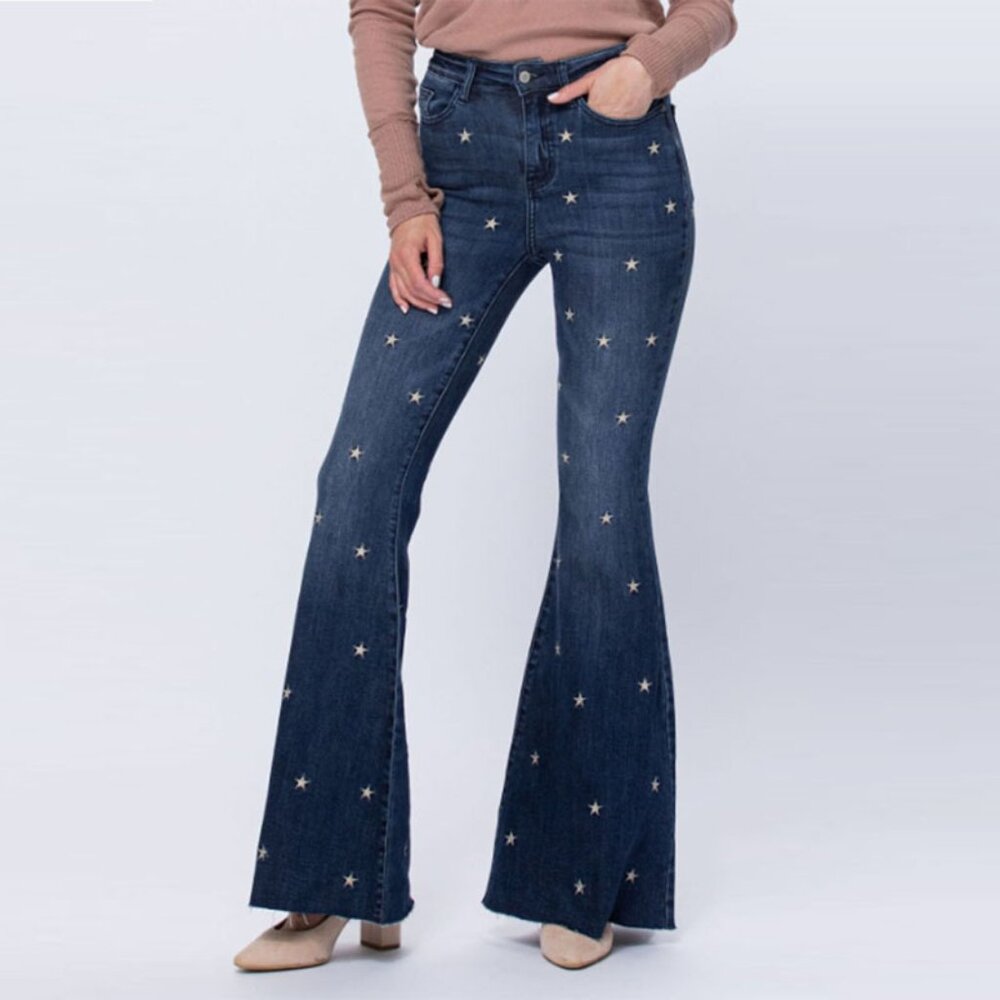 Judy Blue Star Embroidery Super Flare